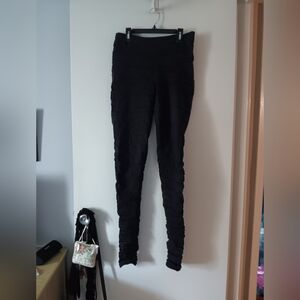 SARAH PACINI Black Cotton Blend Ripple Wavy Textured Pants 1